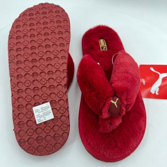 Puma Fluff Flip Slide 'Persian Red Team Gold Women’s Flat Sandals Size 6 - Picture 11 of 12